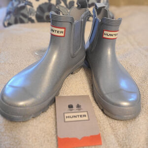 Hunter Play Short Cosmic Waterproof Rain Boots Silver Glitter Womens Sz 8 EU 39